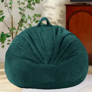 Large Stuffed Animal Storage Bean Bag Chair （No Filler）, 3 ft Giant Heavy Soft Corduroy Bean Bag Cover for Kids Teens & Adults，Round Fluffy Sofa for Home Living Room