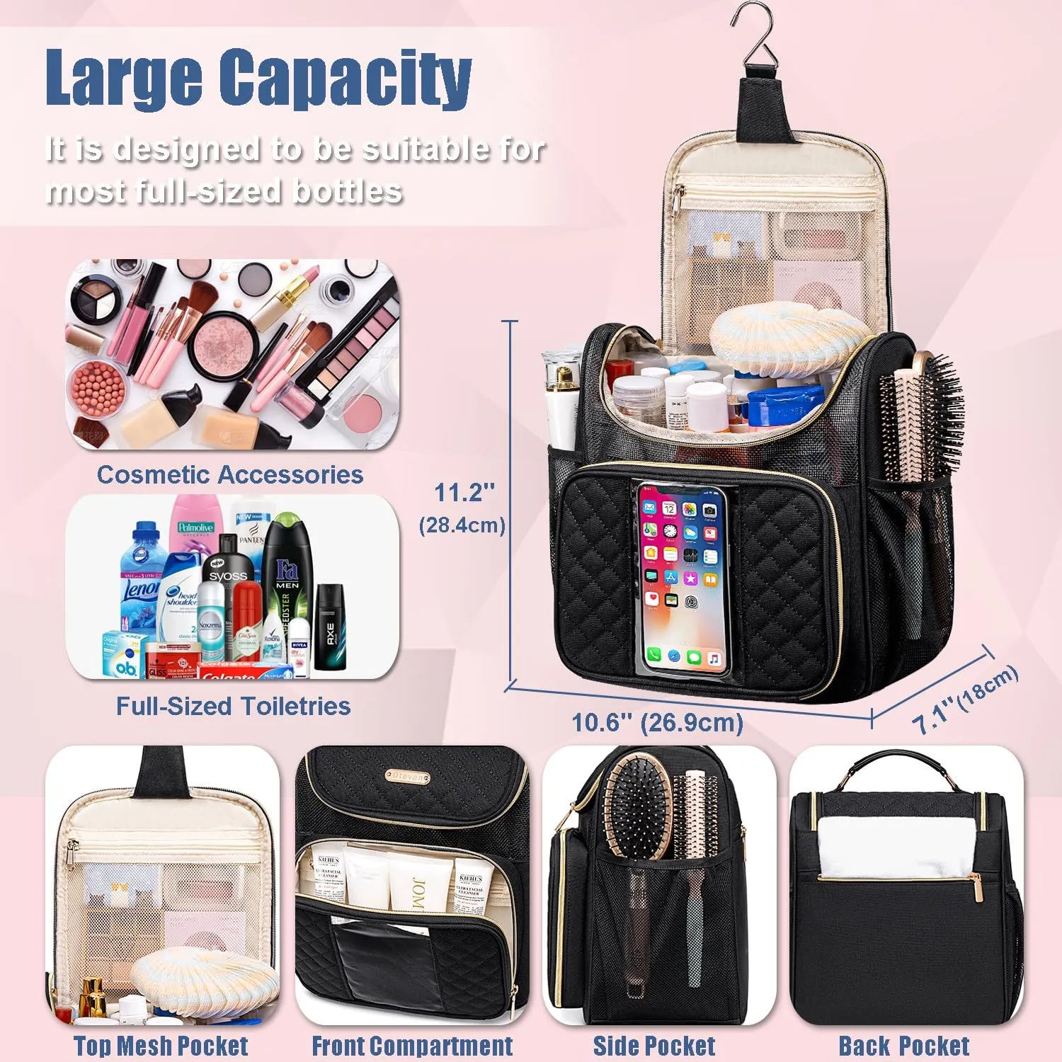 Large Toiletry Bag for Women Men,Portable Shower Caddy For College Dorms,Gym Shower Bag for Women, Quick Dry Hanging Toiletry Bag Bathroom Accessories Bag for Traveling, Camping Essentials