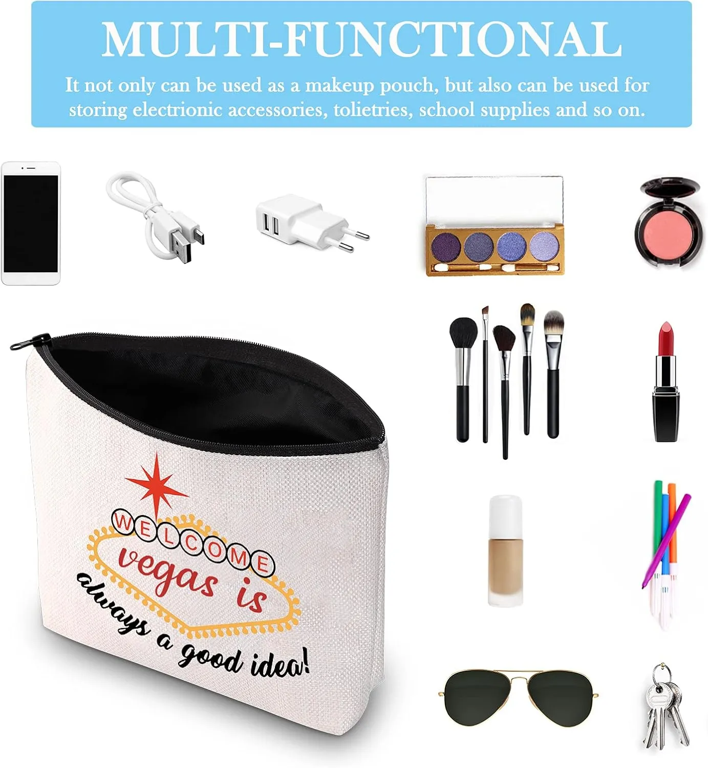 Las Vegas Is Always A Good Idea Travel Vacation Makeup Travel Bag for Women (Las Vegas Is A Good Idea)
