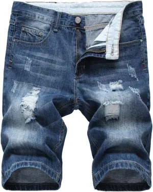 Lavnis Men's Casual Denim Shorts Classic Fit Distressed Summer Fashion Ripped Short Jeans