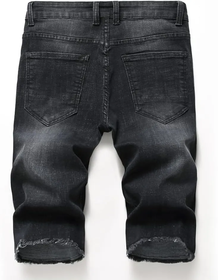 Lavnis Men's Casual Denim Shorts Classic Fit Ripped Distressed Summer Jeans Shorts
