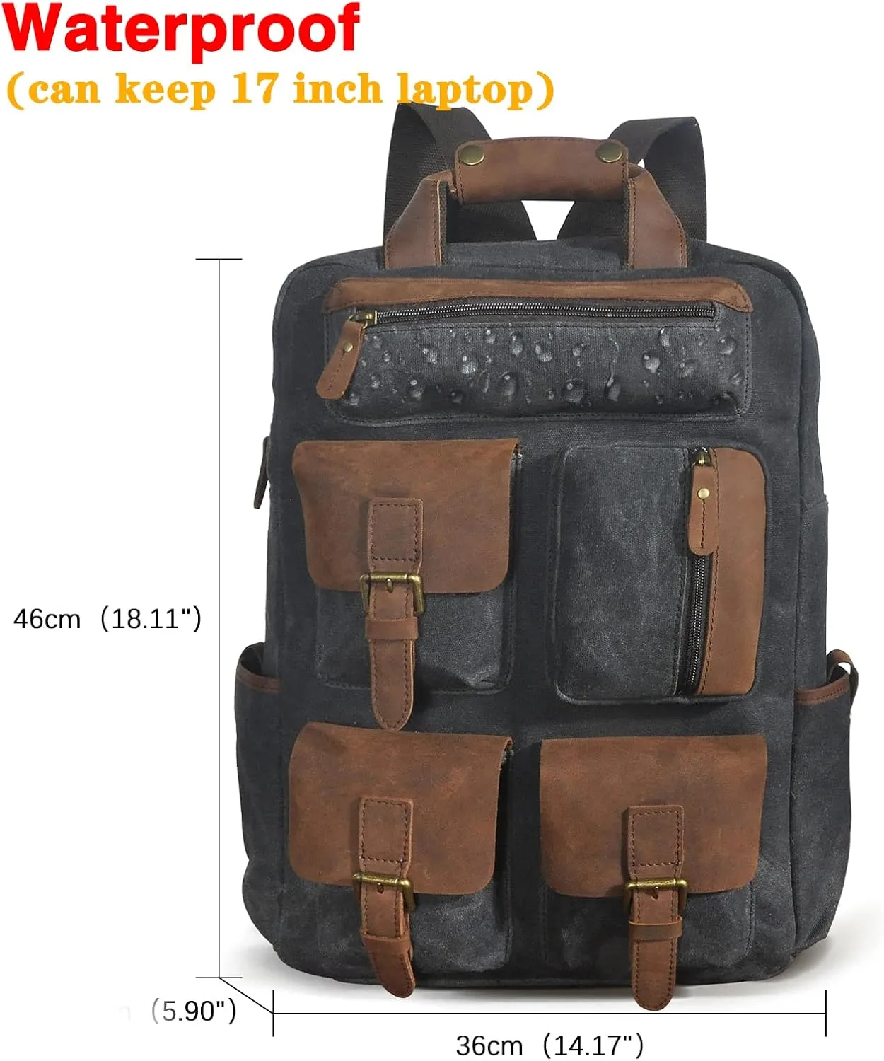 Le'aokuu Canvas & Genuine Leather Waterproof Unisex Adult Back-Pack Daily Rucksack Casual Daypack Travel Bag
