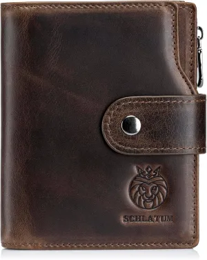 Leather Wallet for Men RFID Blocking Large Capacity Vertical Bifold Wallet with Zipper Coin Pocket 2 ID Windows & 18 Card Slots, Coffee