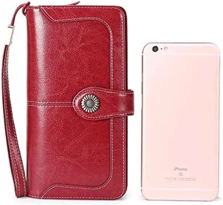 Leather Wallet Leather Women's Wallet Long Large Capacity Buckle Purse Clutch Girls Zipper Fashion Elegant Coin Pocket Memorial Day Gift Large Capacity (Blue,20x10cm)