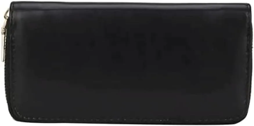 Leather Wallet Women's Pu Leather Wallet Fashion Solid Long Zipper Purse Clutch for Girls Ladies Large Capacity Coin Pocket Clutch Large Capacity (Bk,9.5x19cm)