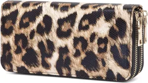 Leopard Travel Wallet for Women Cheetah Cow Print Double Zipper Pocket Ladies Purse Large Capacity