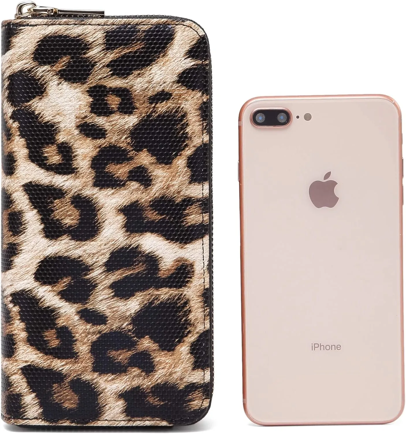 Leopard Travel Wallet for Women Cheetah Cow Print Double Zipper Pocket Ladies Purse Large Capacity