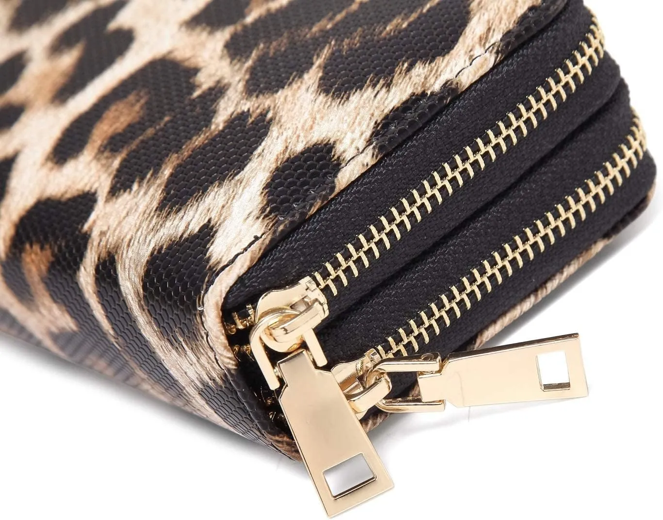 Leopard Travel Wallet for Women Cheetah Cow Print Double Zipper Pocket Ladies Purse Large Capacity