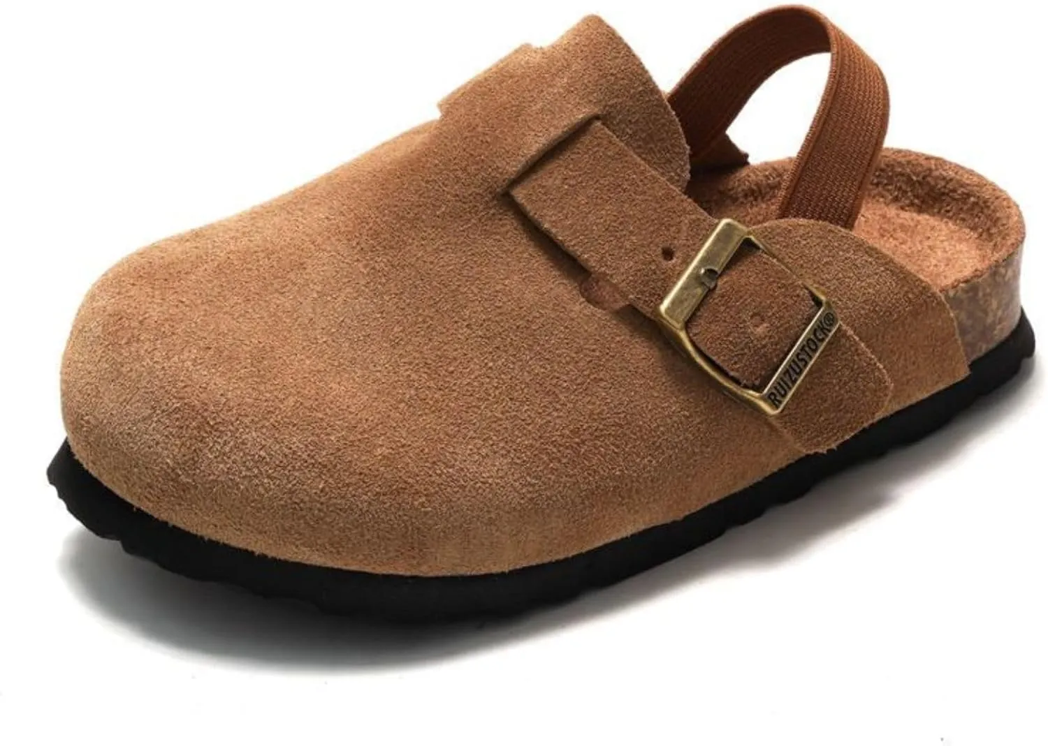 LEPHYON Toddler Clogs Kids Suede Clogs with Strap Boys Girls Sandals Cork Sole Adjustable Buckles Comfortable Slippers Slip-on Mules