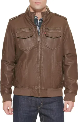 Levi's Mens Faux Leather Aviator Bomber Jacket (Regular & Big & Tall Sizes)