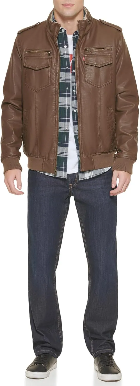 Levi's Mens Faux Leather Aviator Bomber Jacket (Regular & Big & Tall Sizes)