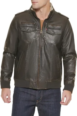 Levi's Mens Faux Leather Aviator Bomber Jacket (Regular & Big & Tall Sizes)