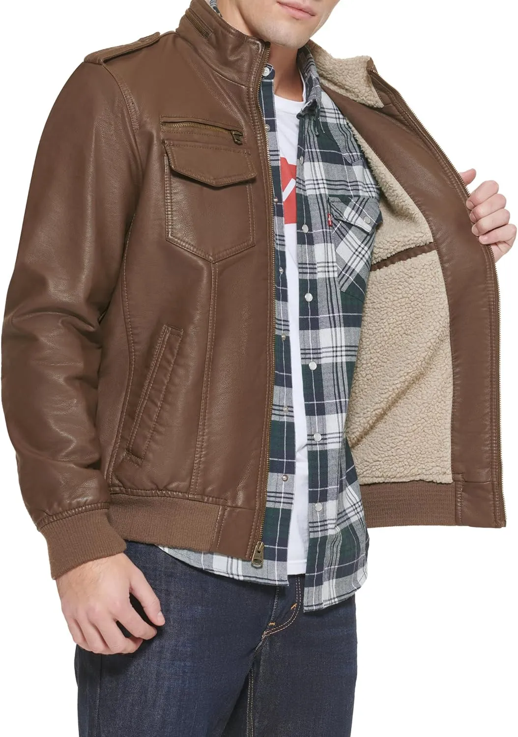 Levi's Mens Faux Leather Aviator Bomber Jacket (Regular & Big & Tall Sizes)