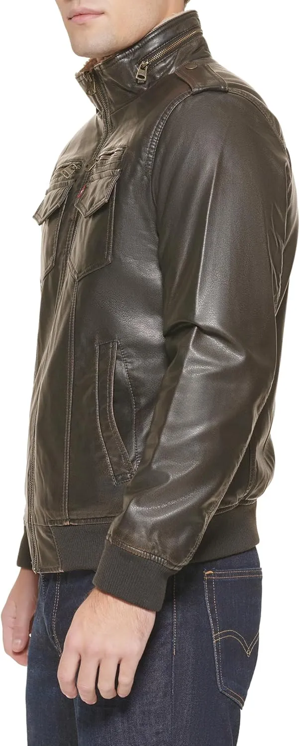 Levi's Mens Faux Leather Aviator Bomber Jacket (Regular & Big & Tall Sizes)