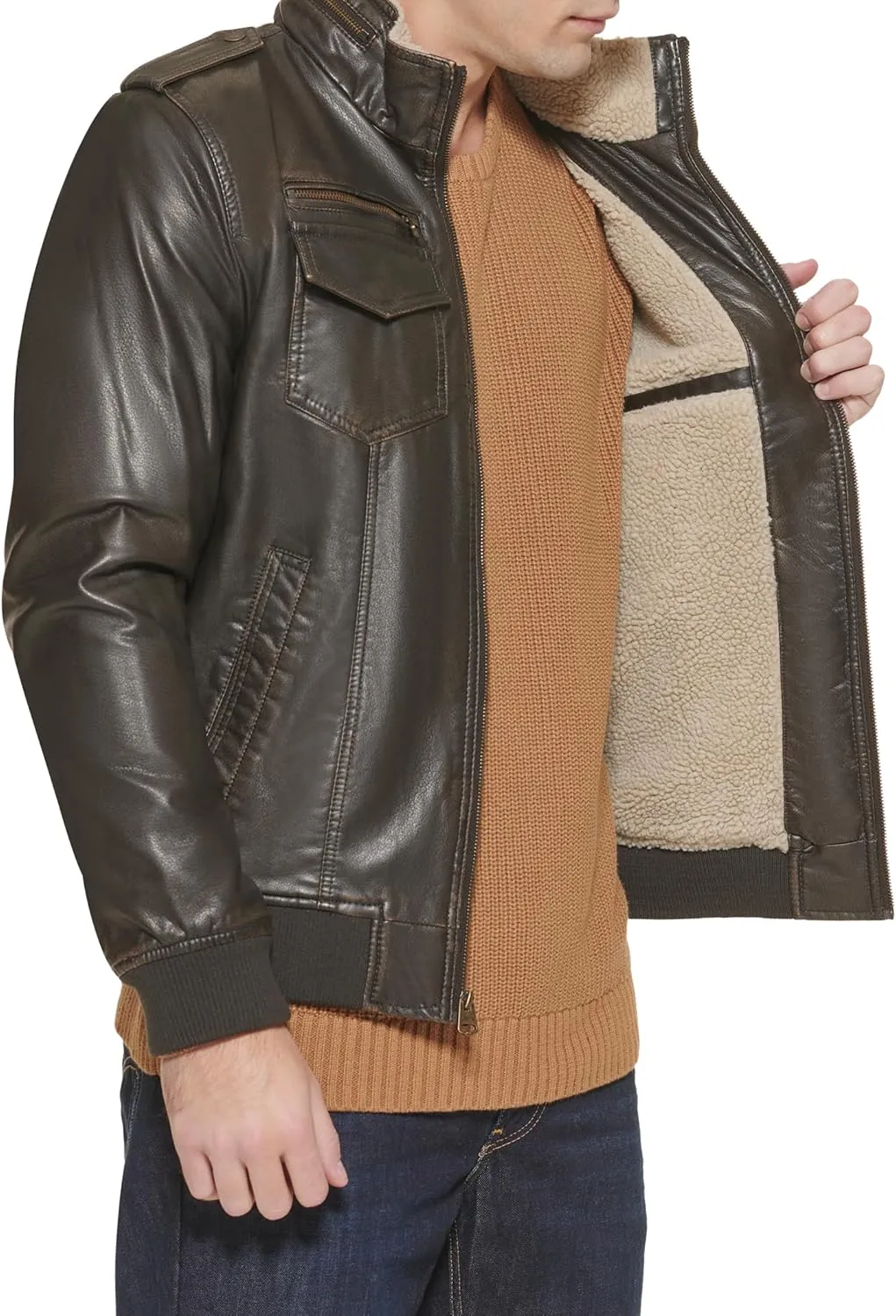 Levi's Mens Faux Leather Aviator Bomber Jacket (Regular & Big & Tall Sizes)