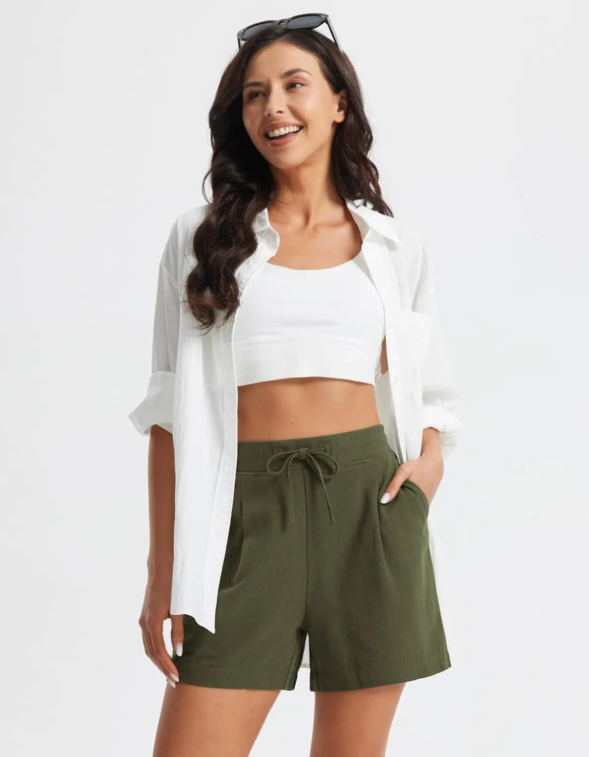 Libin Shorts for Women Linen Shorts High Waisted Lightweight Casual Summer Drawstring Beach Vacation Outfit