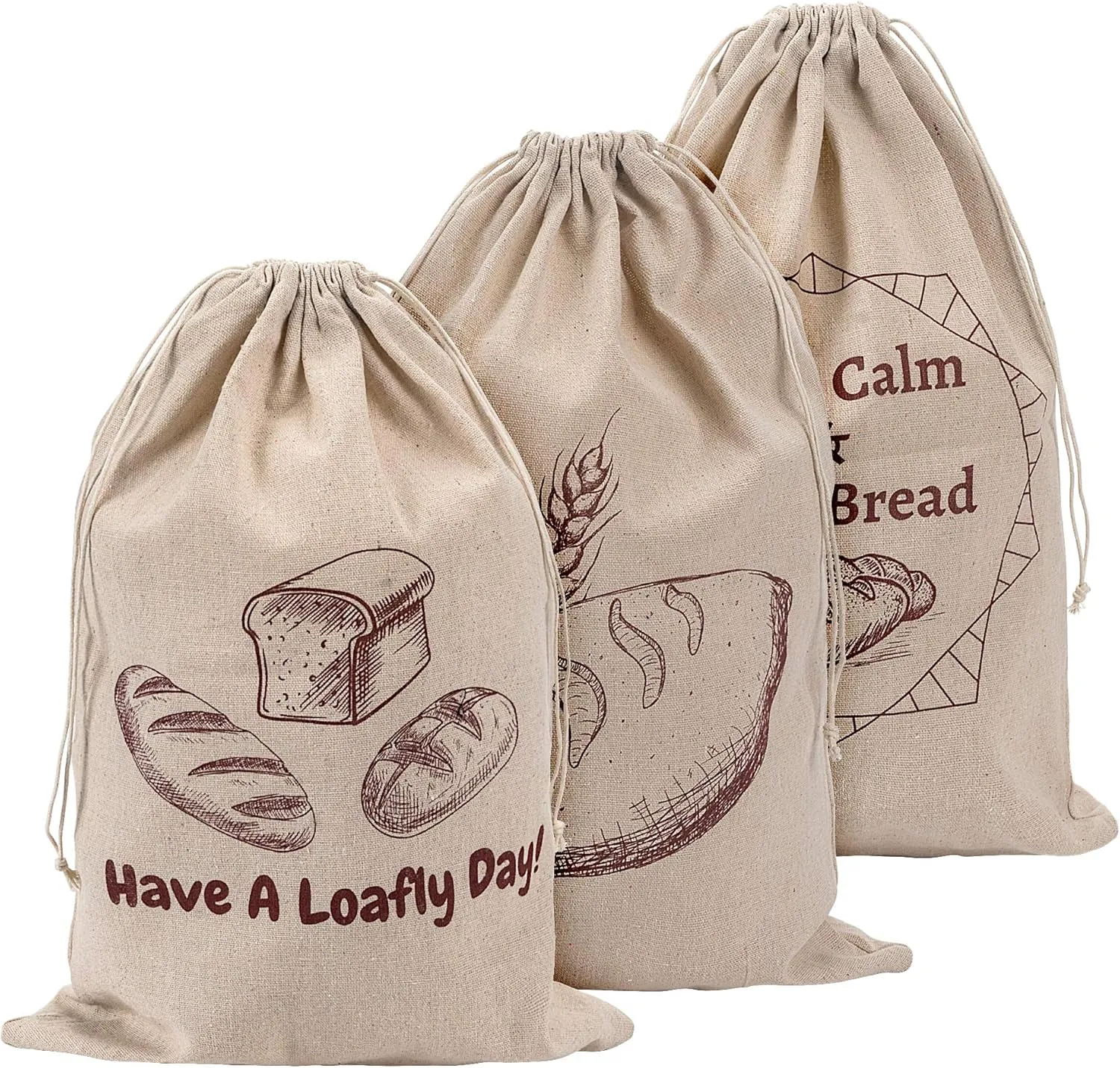 Linen Bread Bags, Bags for Homemade Breads, Pack of 3 Reusable Linen Bags for Sourdough, Natural Storage for Artisan Breads, Gift for Bread Makers, Bakers, Housewarming, Wedding Gifts