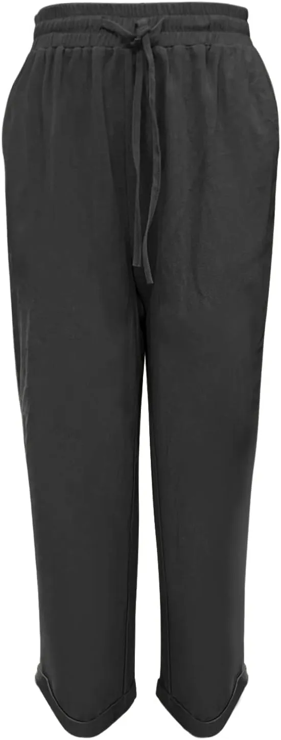 Linen Pants Womens Relaxed Fit Casual Vacation Cotton Linen Pant Trendy Drawstrings Lounge Trousers with Pockets