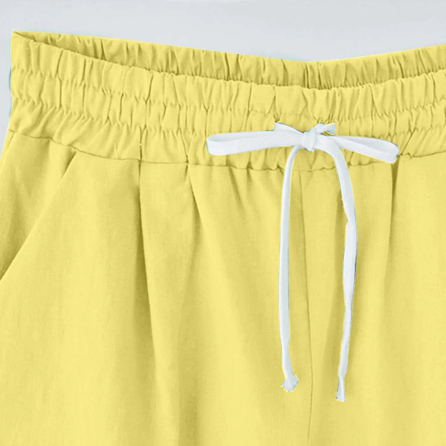 Linen Shorts for Women Plus Size Casual Drawstring Elastic Wide Leg Short Pants Summer Beach Outfits with Pockets
