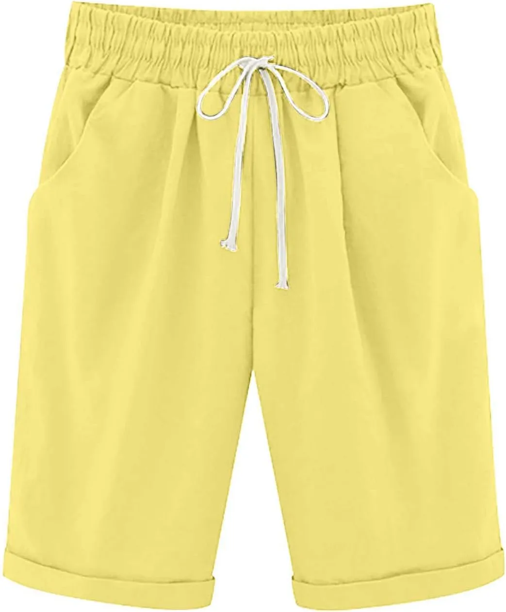 Linen Shorts for Women Plus Size Casual Drawstring Elastic Wide Leg Short Pants Summer Beach Outfits with Pockets
