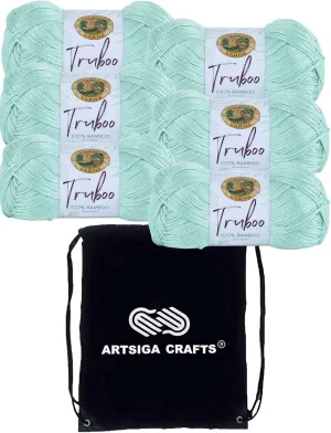 Lion Brand Truboo Mint 837-156 (6-Skeins - Same Dye Lot) DK Light Worsted #3 Rayon Yarn for Crocheting and Knitting with Project Bag