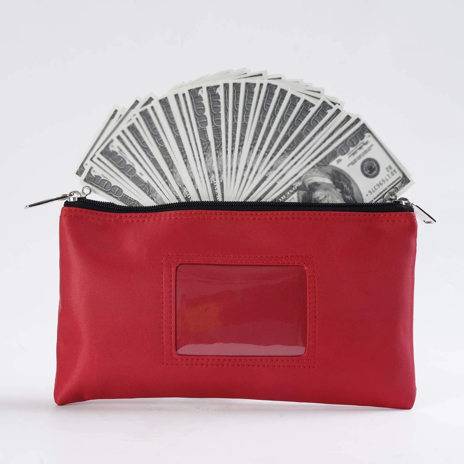 Lockable Bank Deposit Bag with Upgraded Zipper, Multi-Purpose Storage Zipper Pouch (Red)
