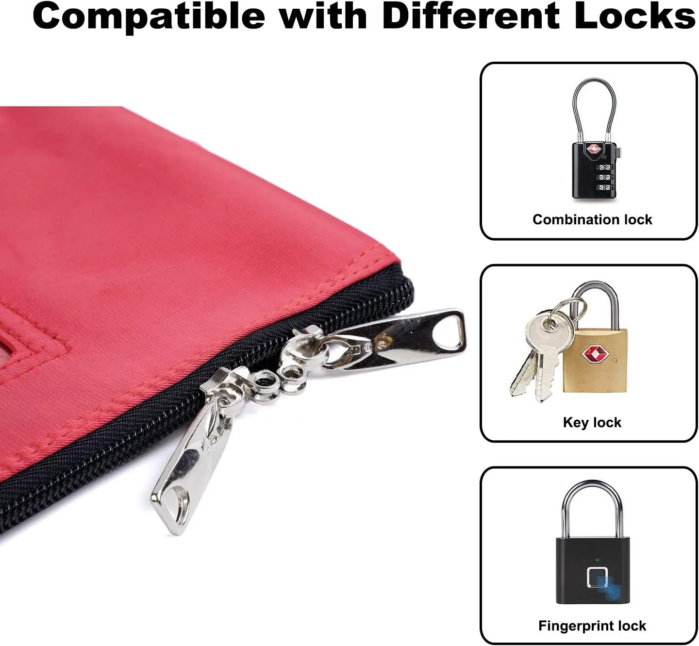 Lockable Bank Deposit Bag with Upgraded Zipper, Multi-Purpose Storage Zipper Pouch (Red)
