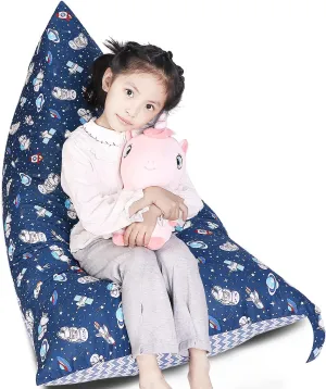 LOLOMLO Stuffed Animal Storage Bean Bag Chair Cover, Cotton Blue Universe Plush Toy Storage Stuff and Sit Seat for Kids/Teens/Adults, 52" x 31" Extra Large Triangle Floor Sofa, 200L/52Gal, Cover Only