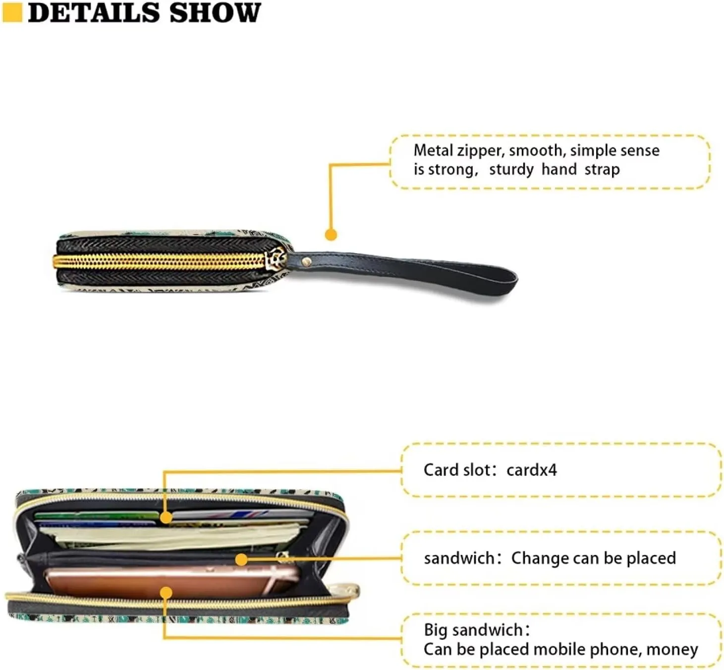 Long Wallet for Women Zipper Around Purse Large Capacity Clutch Bag Pouch PU Leather
