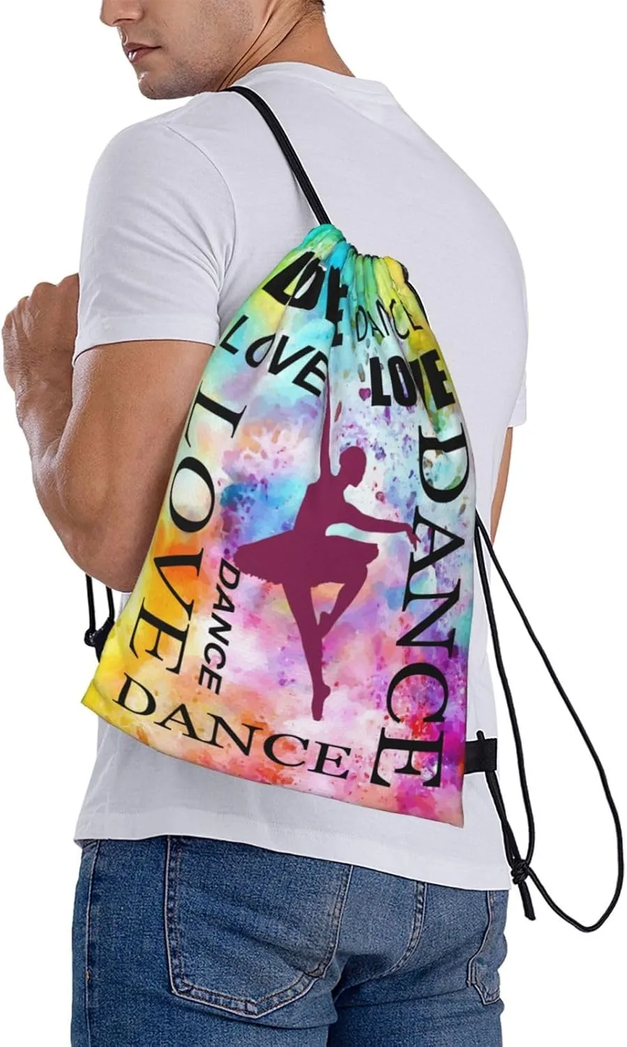 Love dance Drawstring Backpack Waterproof Sports String Bag Adjustable Lightweight Gym Dance Sackpack for Women Men Boys Girls