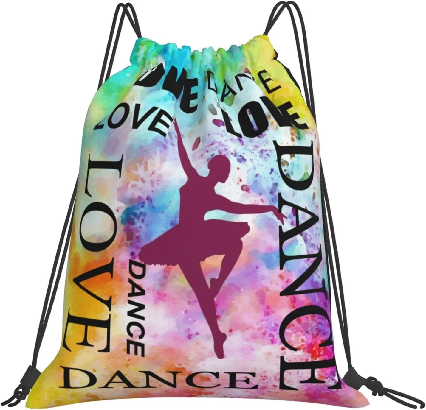 Love dance Drawstring Backpack Waterproof Sports String Bag Adjustable Lightweight Gym Dance Sackpack for Women Men Boys Girls