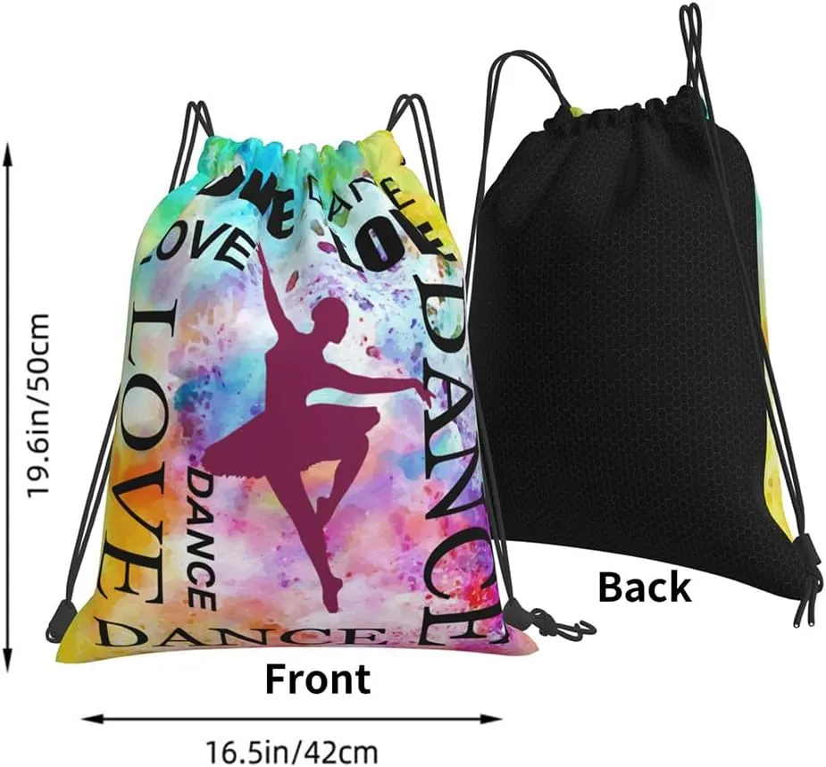 Love dance Drawstring Backpack Waterproof Sports String Bag Adjustable Lightweight Gym Dance Sackpack for Women Men Boys Girls