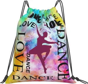 Love dance Drawstring Backpack Waterproof Sports String Bag Adjustable Lightweight Gym Dance Sackpack for Women Men Boys Girls