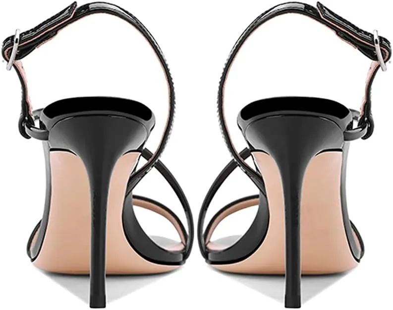 Lutalica W Women's Sexy Patent Leather Open Toe Single Strap Stiletto High Heel Slingback Dress Sandals For Party Evening Wedding