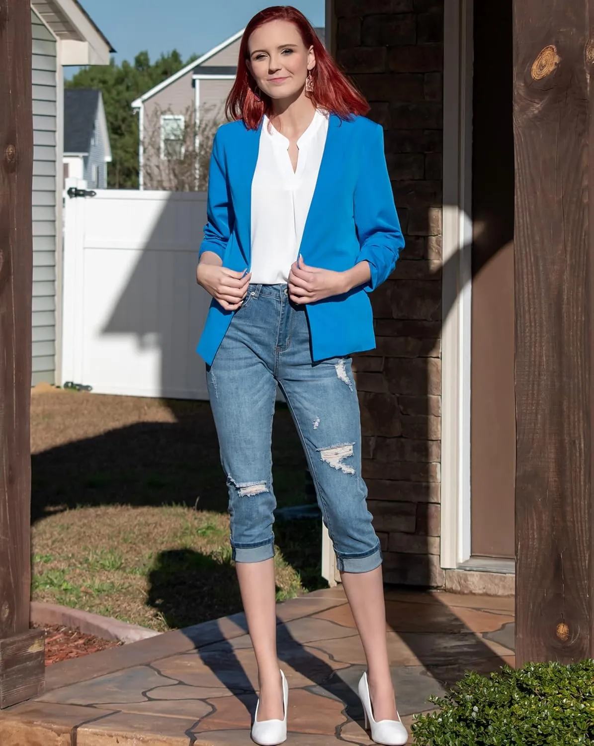 luvamia Capri Jeans for Women Stretch High Waisted Distressed Denim Capris Ripped Skinny Cropped Pants