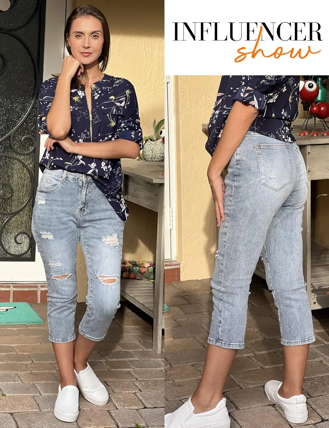 luvamia Womens Capri Jeans for Women High Waisted Skinny Ripped Jean Denim Pants