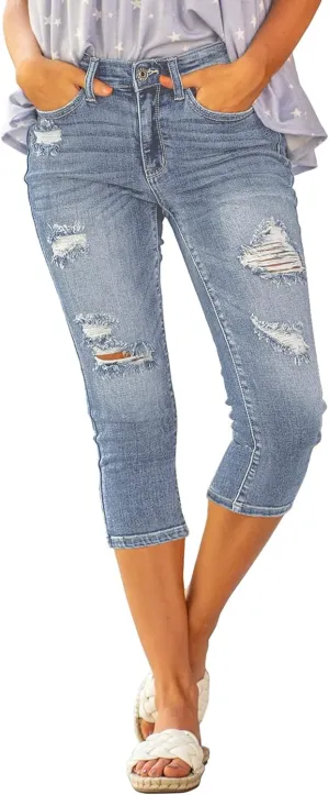 luvamia Womens Capri Jeans for Women High Waisted Skinny Ripped Jean Denim Pants