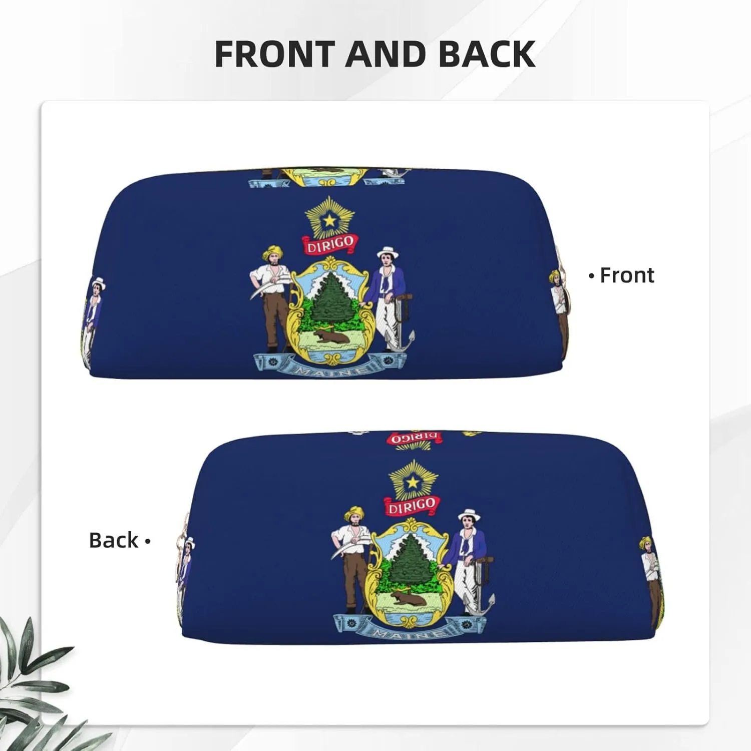 Maine State Flag Print Large Capacity Pencil Case,Pencil Pouch With Zipper, Durable Leather Pen Bag For Office, Travel