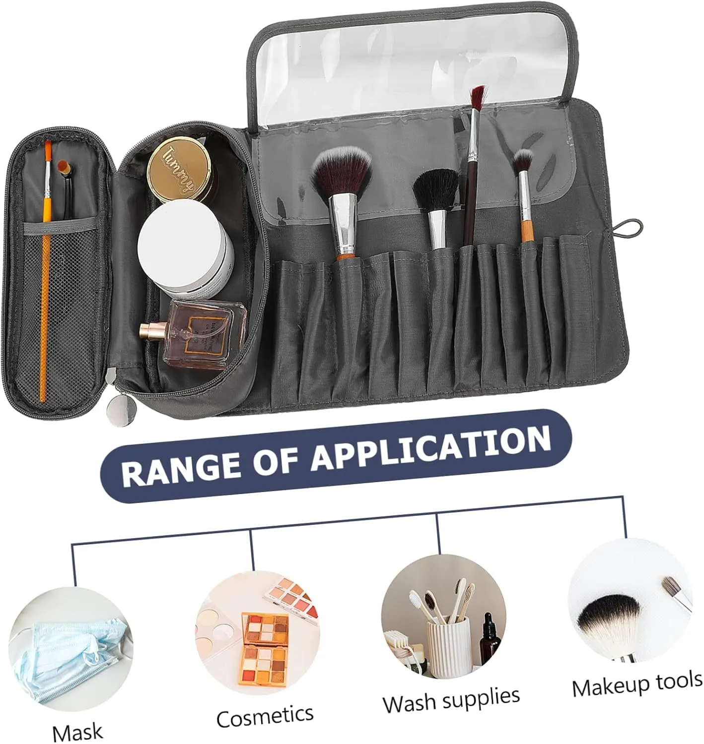 Make up Box Toiletry Bag Travel Pouch Makeup Brush Bag Makeup Brush Pouch Compact Organizer for Travel Gray