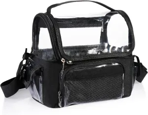 Makeup Brush Bag Travel with Dividers - Stand Up Professional Make Up Artist Kit Case with Adjustable Compartments and Strap, Portable Clear Cosmetic Storage Organizer Holder