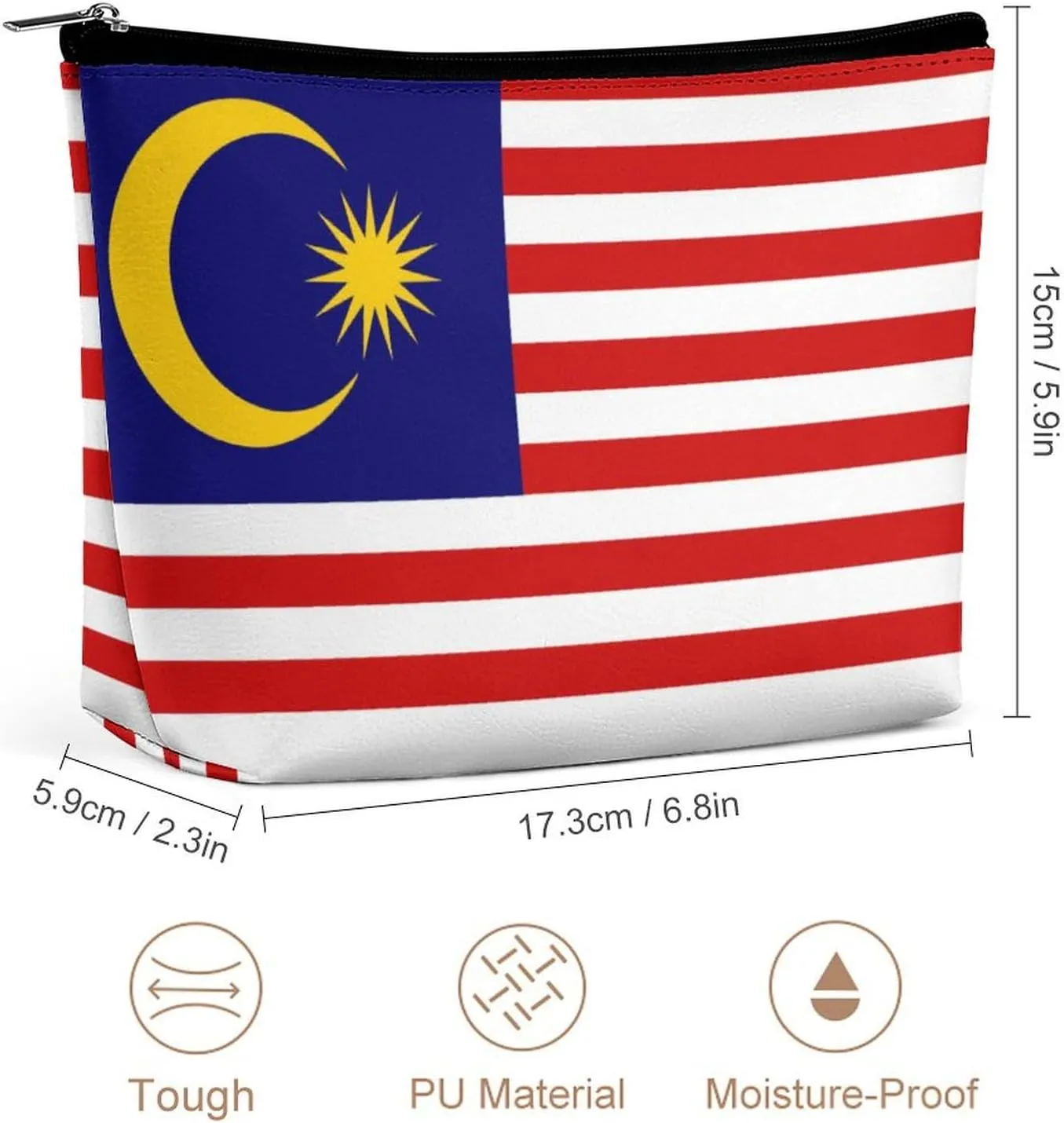 Malaysia Flag Travel-Friendly Cosmetic Bag Zipper Makeup Organizer Pouch for Women