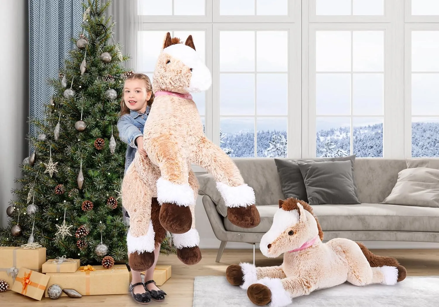 MaoGoLan Large Horse Stuffed Animal for Girls, Big Plush Toy, Jumbo 4 Feet Ridable Pony Plush Pillow for Kids