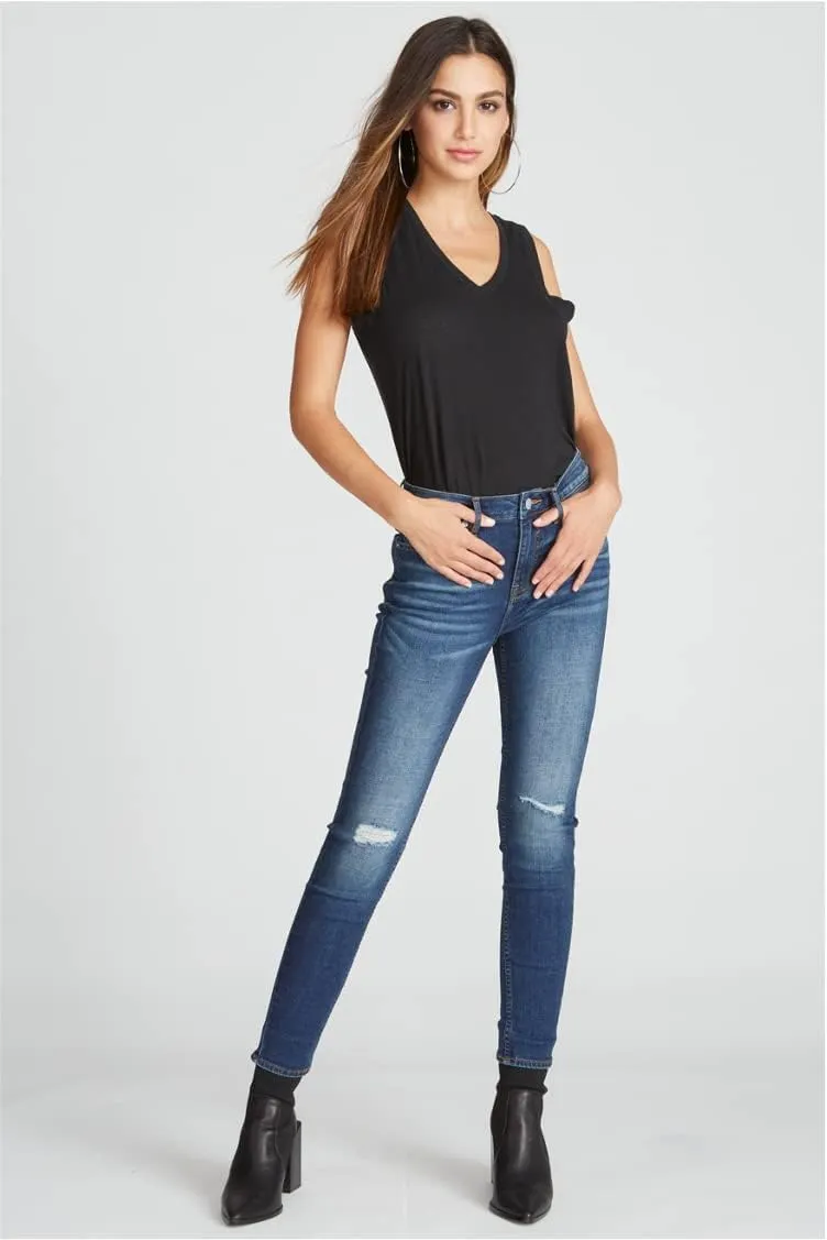 Marley Mid Rise Skinny - Destructed Dark Wash