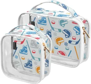 MCHIVER Sports Hockey Transparent Storage Bag Clear Cosmetic Makeup Bag with Handles Toiletry Carry Pouch Organizer Clear Zipper Bags for Toiletries Toilet Cosmetics, Set of 2