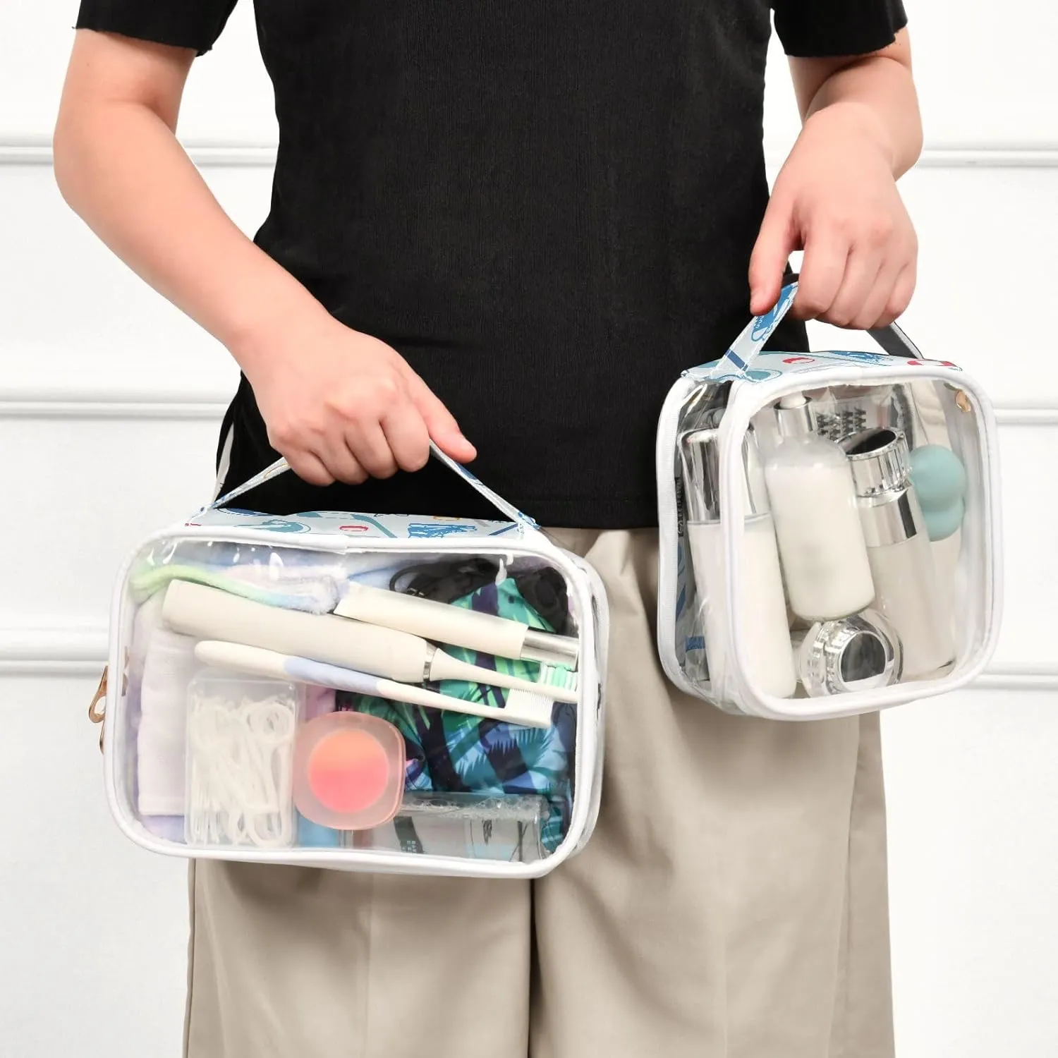 MCHIVER Sports Hockey Transparent Storage Bag Clear Cosmetic Makeup Bag with Handles Toiletry Carry Pouch Organizer Clear Zipper Bags for Toiletries Toilet Cosmetics, Set of 2