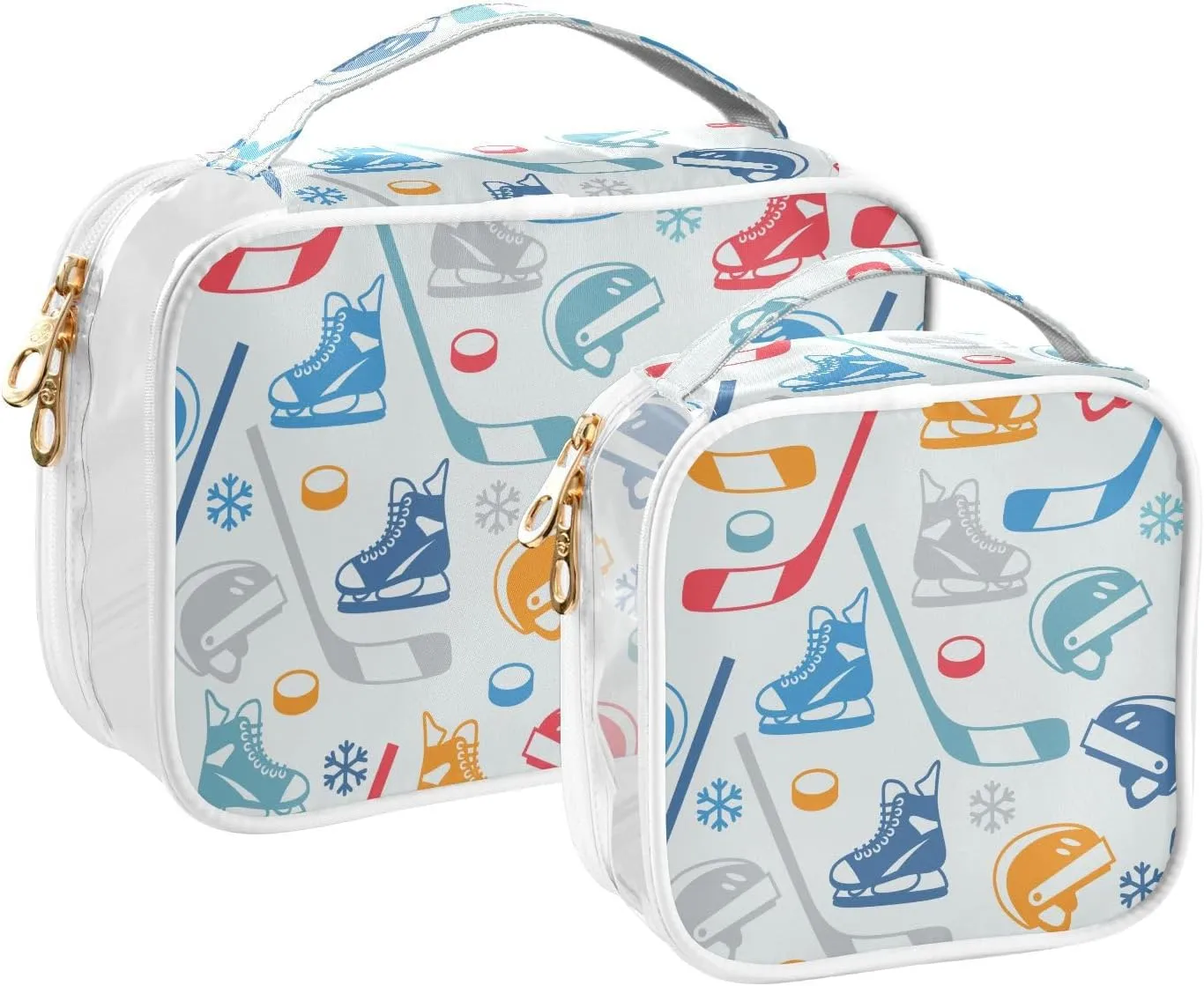 MCHIVER Sports Hockey Transparent Storage Bag Clear Cosmetic Makeup Bag with Handles Toiletry Carry Pouch Organizer Clear Zipper Bags for Toiletries Toilet Cosmetics, Set of 2