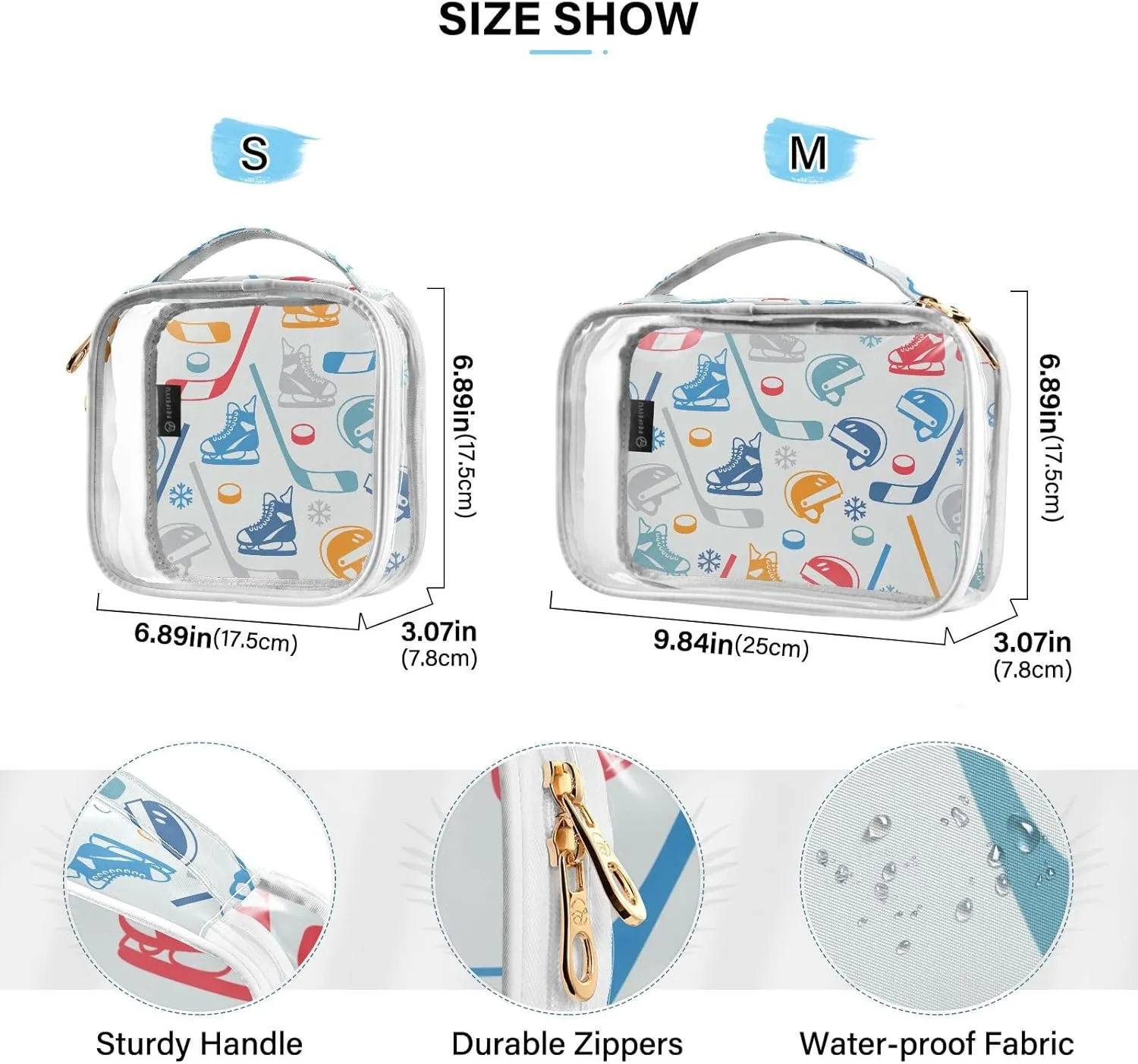MCHIVER Sports Hockey Transparent Storage Bag Clear Cosmetic Makeup Bag with Handles Toiletry Carry Pouch Organizer Clear Zipper Bags for Toiletries Toilet Cosmetics, Set of 2