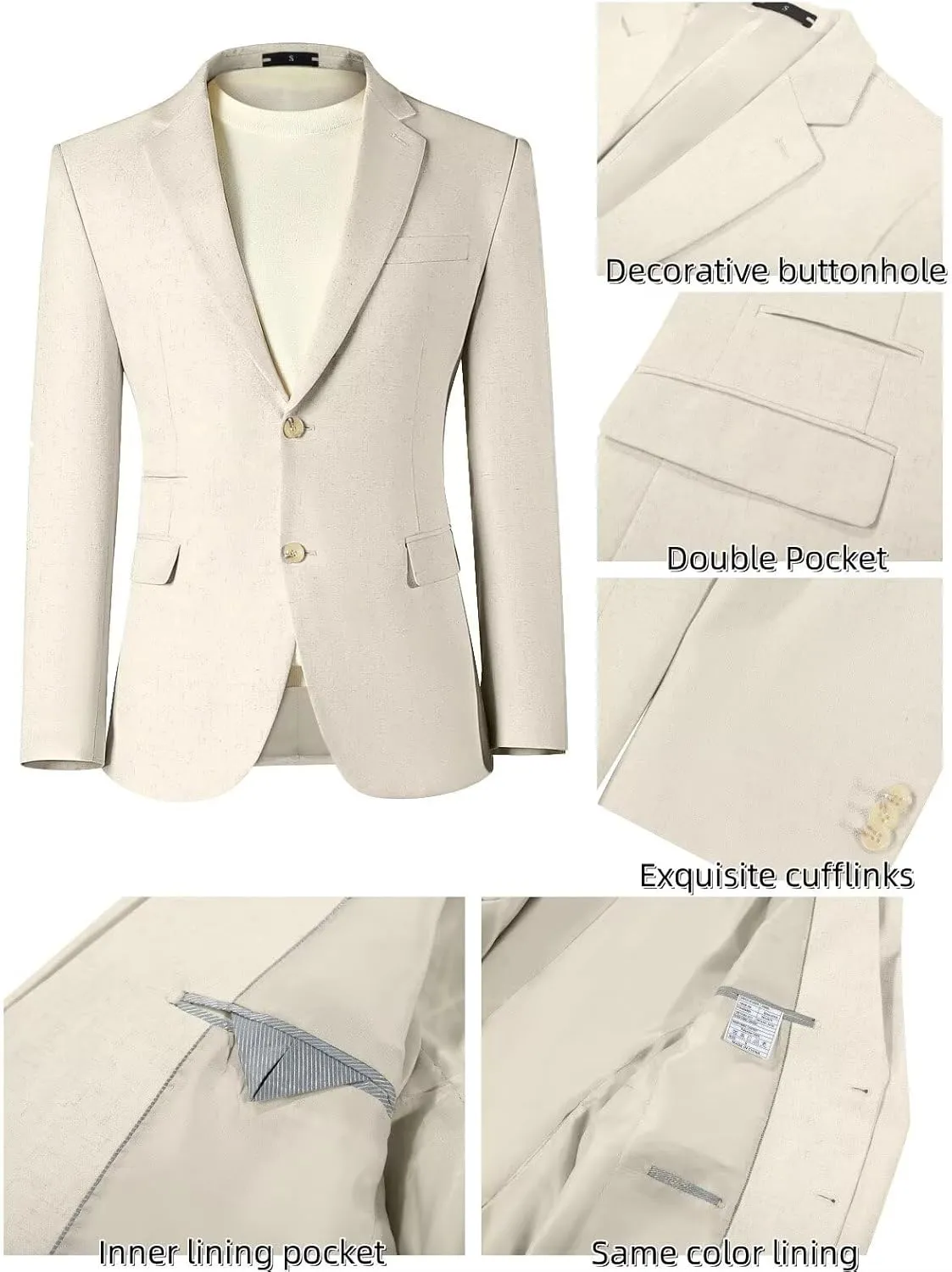 Men Linen Suits 2 Piece Summer Beach Suit Casual Holiday Outfits Lightweight Groomsmen Blazer Pants Set Wedding Prom Tuxedos