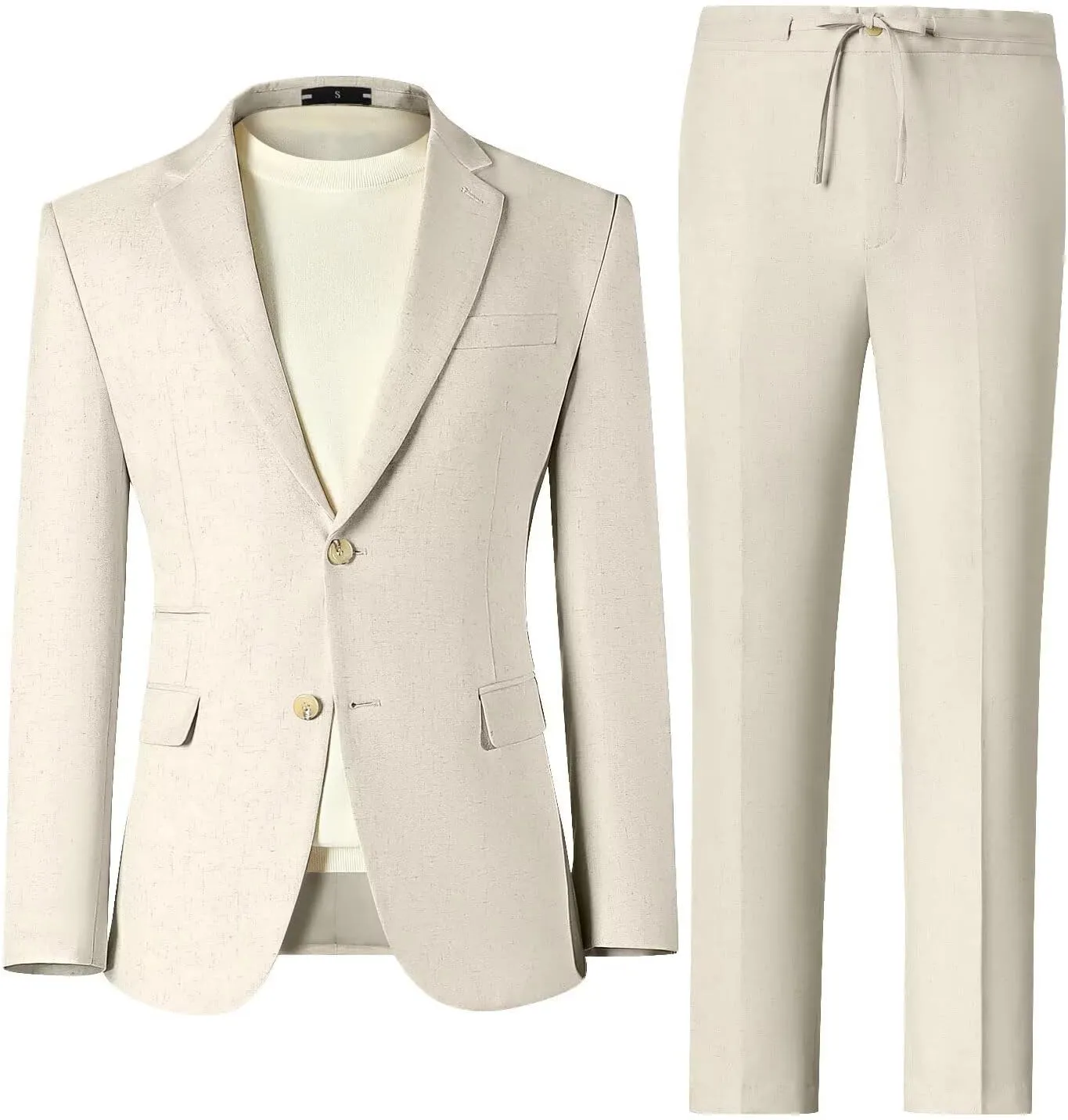 Men Linen Suits 2 Piece Summer Beach Suit Casual Holiday Outfits Lightweight Groomsmen Blazer Pants Set Wedding Prom Tuxedos