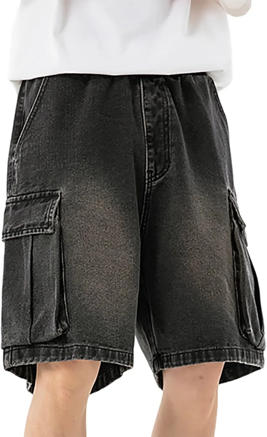 Men Loose Fit Denim Shorts Baggy Casual Summer Wide Leg Mid Jean Jorts Hip Hop Shorts Streetwear with Pockets